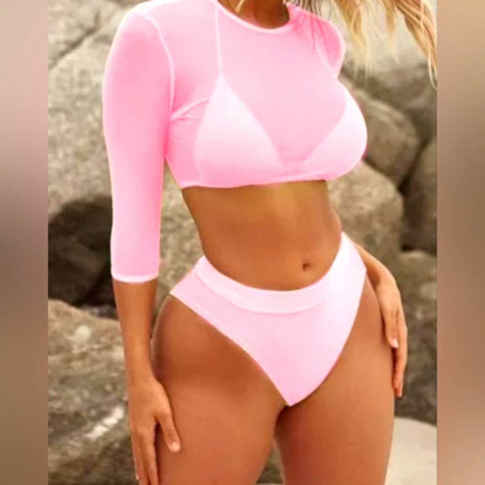 Pink 3pcs Triangle Bikini Set